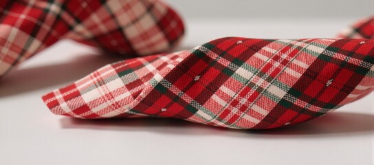 Fototapeta premium A red-and-white Scottish plaid bow adds holiday cheer
