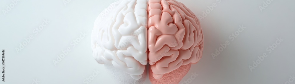 Poster split brain model showcasing distinct hemispheres in contrasting colors on a white background.