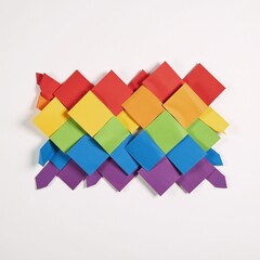 Rainbow-colored paper against a white backdrop representing LGBTQ Pride Flag motif