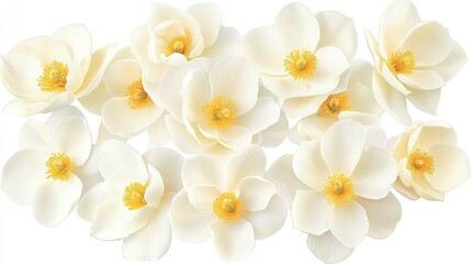 Fototapeta premium White flowers on white surface with yellow stamens