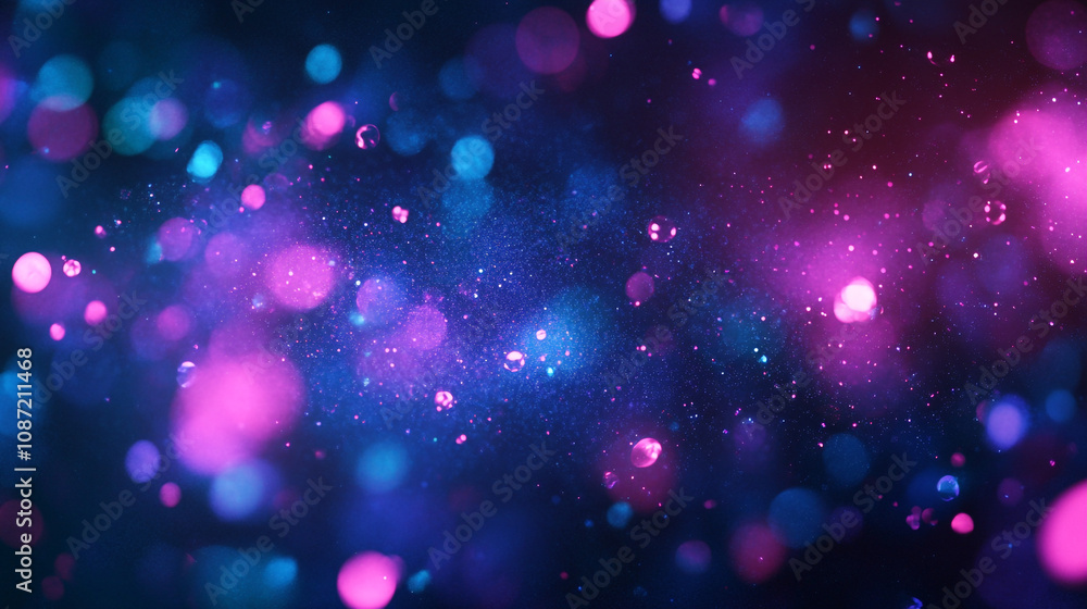 Poster colorful abstract background with vibrant particles and glowing orbs in a cosmic setting