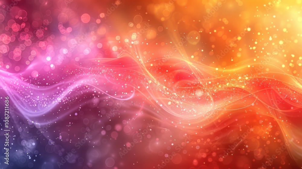 Poster vibrant abstract background with colorful waves and sparkling particles in a dreamy blend of hues