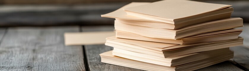 Fototapeta premium Stack of blank wood panels on rustic background, perfect for creative projects and crafts.