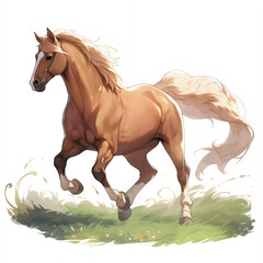 Obraz premium AI Generate of Cartoon brown horse standing and running on savannah isolated by white background