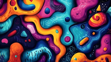 Funky doodles with abstract shapes squiggles and dots in bright contrasting colors