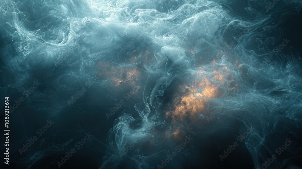 Poster mysterious dark blue clouds with glowing orange highlights swirl together in a captivating display o