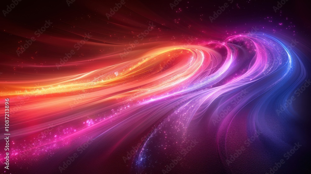 Poster vibrant abstract waves of light create a dynamic display of colors in a dark setting, illustrating m
