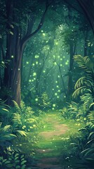 Leuchtender Weg im gruenen Wald