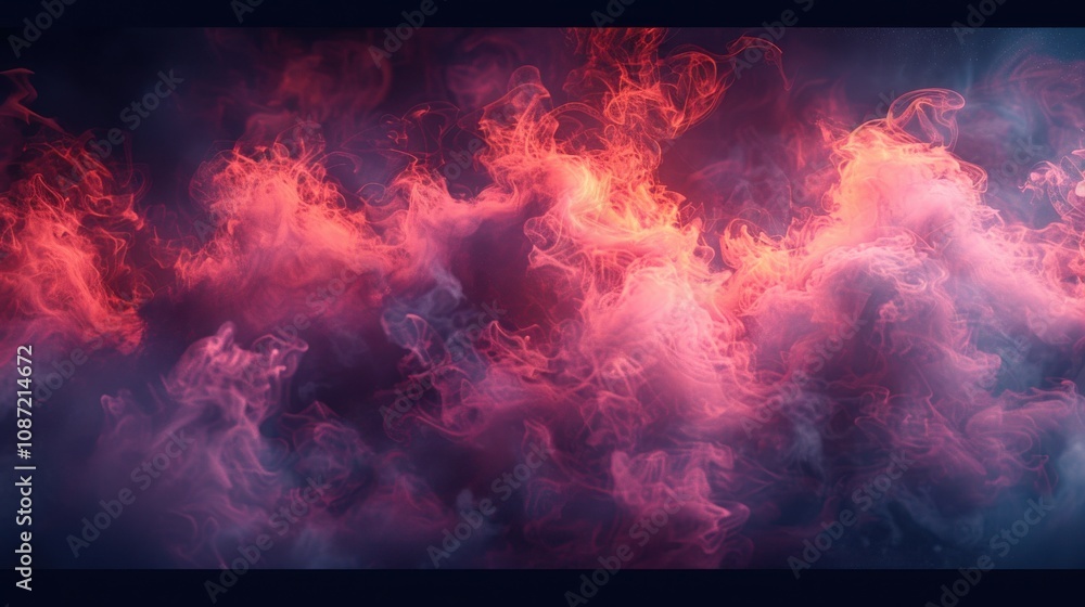 Poster colorful smoke swirling in dense patterns illuminated by warm lighting in artistic display during la