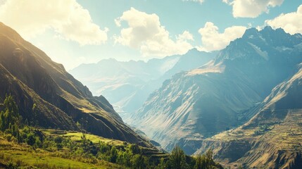 A captivating view of the Andes mountains with stunning landscapes, ideal for showcasing the natural beauty of the region; perfect for an Andes-themed project with ample copy space.