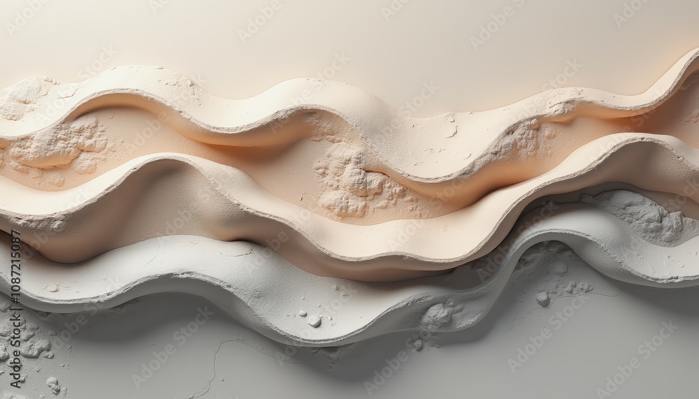 Poster an abstract 3d wave background featuring textured layers of beige and white, creating a sense of org