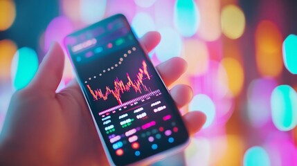 Smartphone Displaying Fluctuating Prices Held by Tense Hand Amid Market Uncertainty
