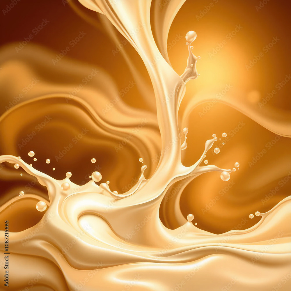 Poster organic waves of milk and coffee in motion, expressed in an abstract way. modern background