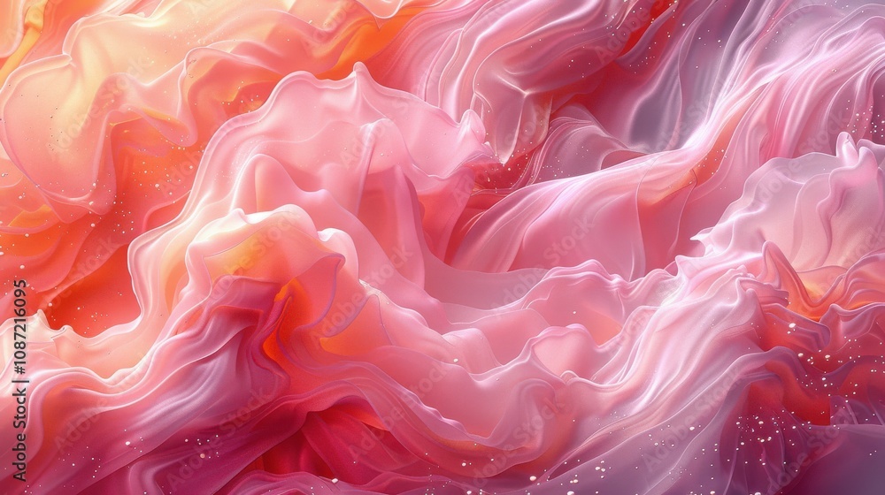 Poster soft pink and orange abstract waves creating a dreamy atmosphere in a fluid design resembling clouds