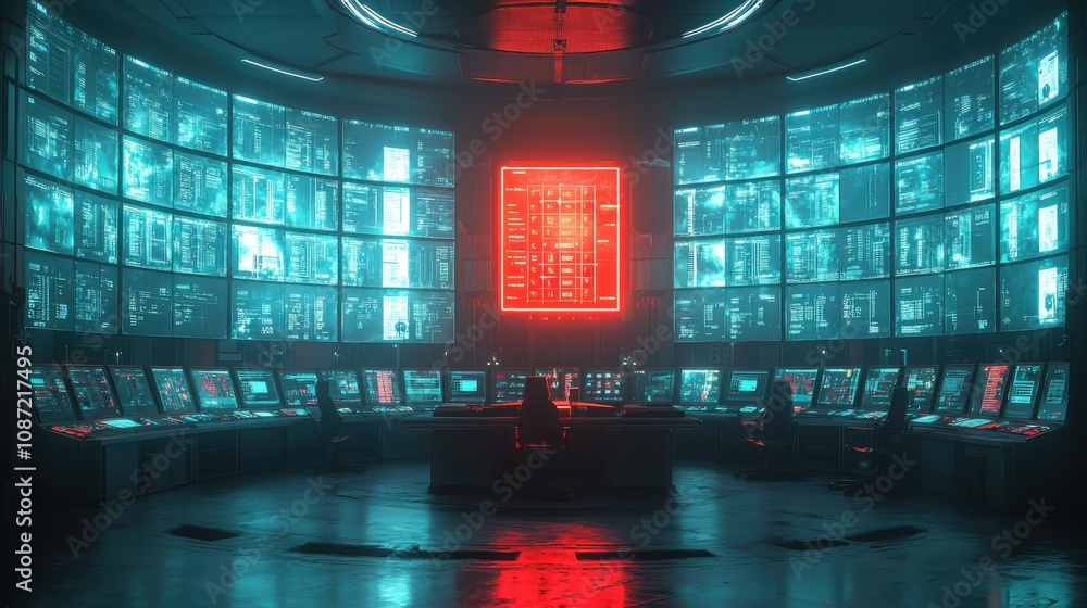 Aufkleber quantum data projections in a cyberpunk operations room an immersive technological environment