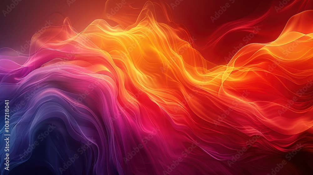 Poster colorful abstract waves of light and energy flowing together in vibrant hues at dusk creating a mesm