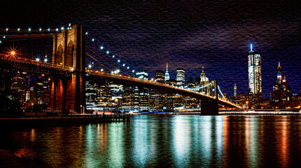 Brooklyn Bridge and Manhattan Skyline at Night