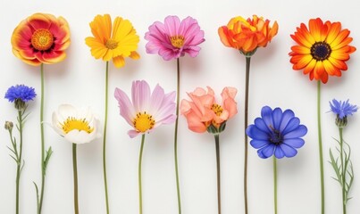 Fototapeta premium Collection of grunge oil painted summer flowers isolated on white background