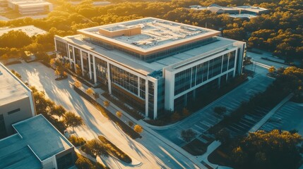 Professional drone photography presents a captivating birds eye view of a building, emphasizing its unique architecture and design. Ideal for projects requiring a striking visual perspective.