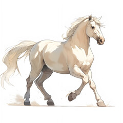 AI Generate of Cartoon white horse standing at savannah isolated on white background