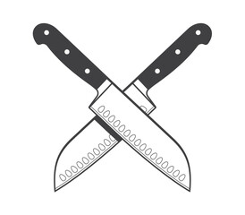 Vector symbol of crossed kitchen knives. Isolated on white background.