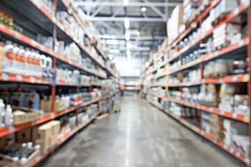 Warehouse Inventory Shows Supplies Quickly Efficiently, Stocked Products Blurred Background.