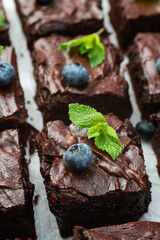 Homemade chocolate brownie photography . Top view