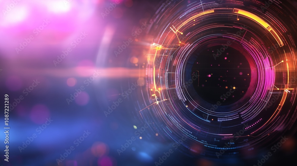 Poster beautiful abstract tech background on the theme of modern technology development. bright neon colors