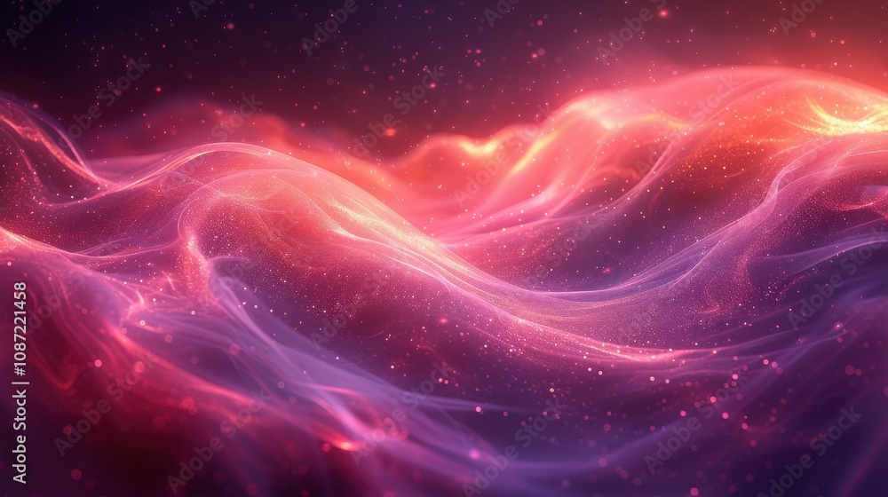 Poster ethereal wisps of colorful light create a mesmerizing display of abstract energy in the dark backgro