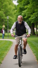 Obraz premium African-American Senior Man Cycling Through Park