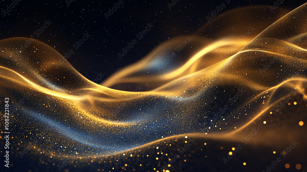 Poster golden waves of light create a mesmerizing abstract art design in dark background