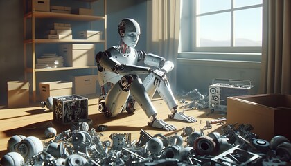 A symbol of the ephemeral nature of technology, as the robot contemplates its own obsolescence.