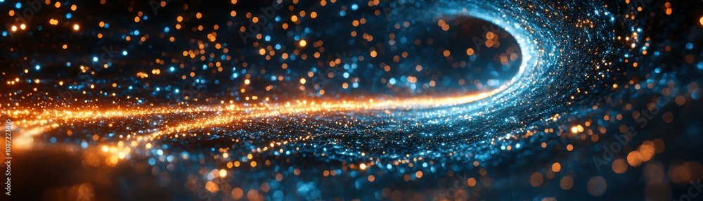 Poster exploring the digital space tunnel a journey through luminous energy lines in a virtual environment