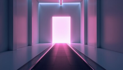 Fototapeta premium Futuristic corridor leading to a glowing door, symbolizing the journey of weight loss and transformation