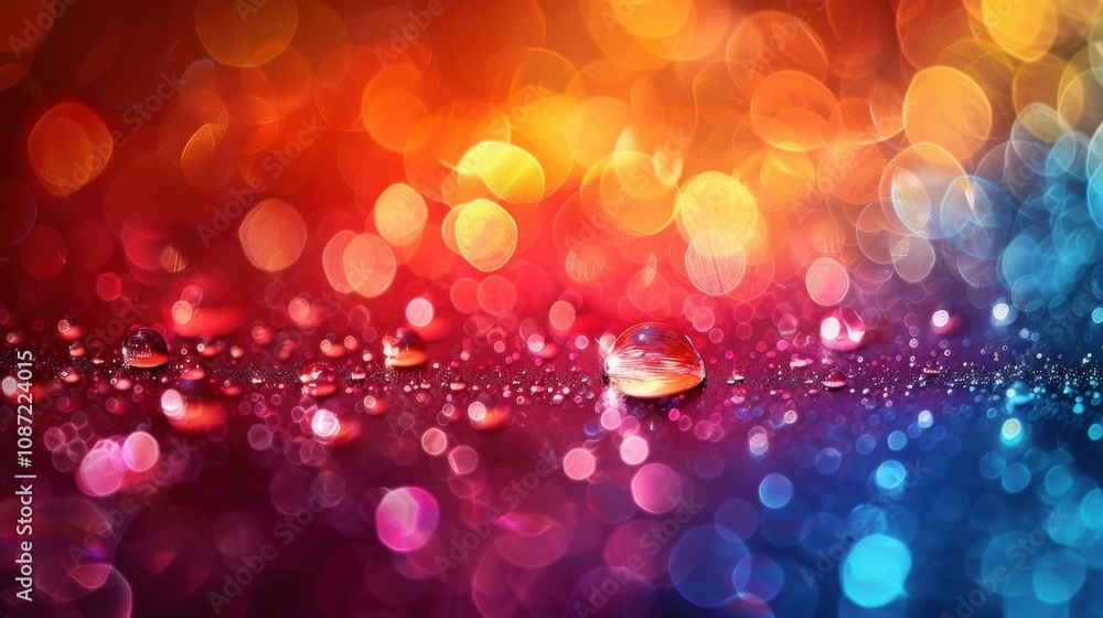 Poster colorful droplets on a smooth surface create a vibrant atmosphere during a light display in the even