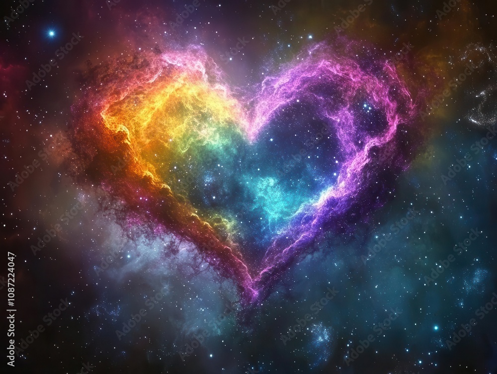 Wall mural heart nebula in outer space with a colorful celestial background and sparkling stars, capturing a se