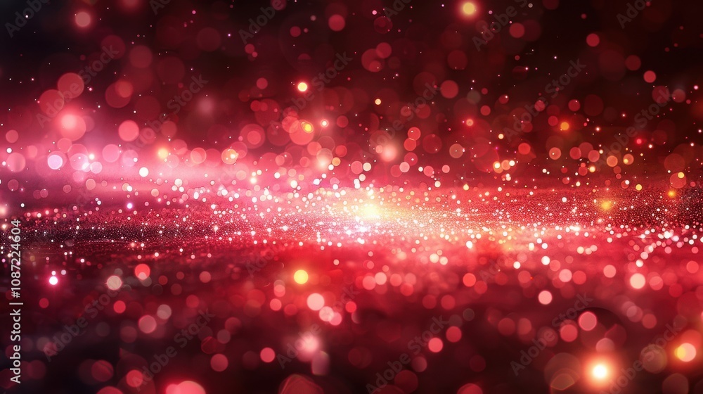 Poster a vibrant display of red and pink bokeh lights shimmering in a dark background during a festive atmo