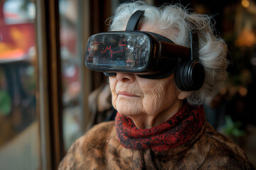 Senior Woman Wearing VR Glasses