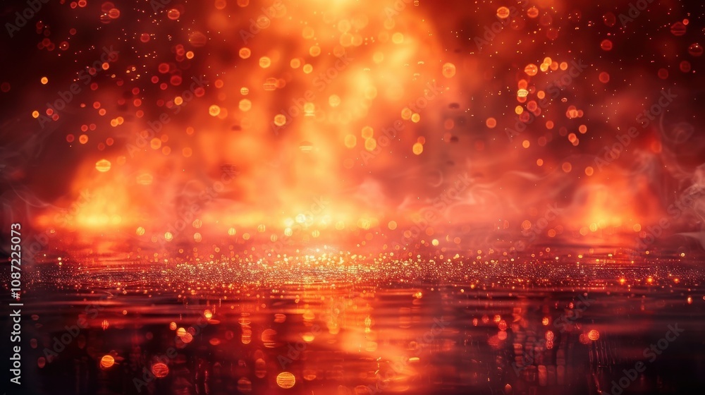 Aufkleber cascading flames reflect in dark waters, creating a mesmerizing display of light and energy during a