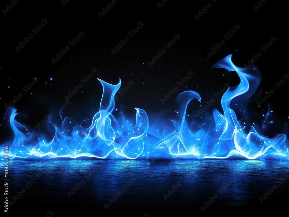 Poster isolated blue flames dancing against a dark background, creating an ethereal and captivating display