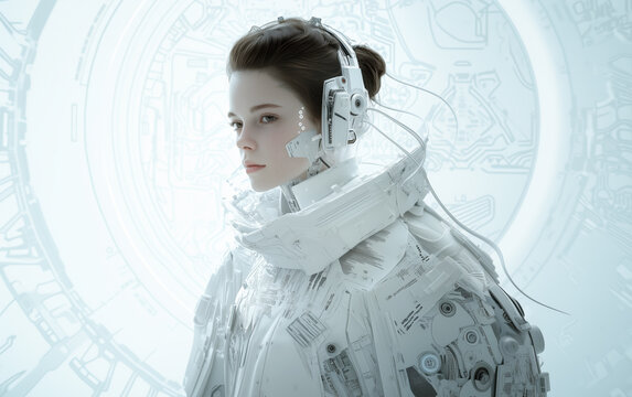 AI Artificial intelligence cyber. Futuristic AI abstract design, intricate circuitry pattern. AI Robot face, virtual human, virtual character, digital clone, machine learning. Realistic photo