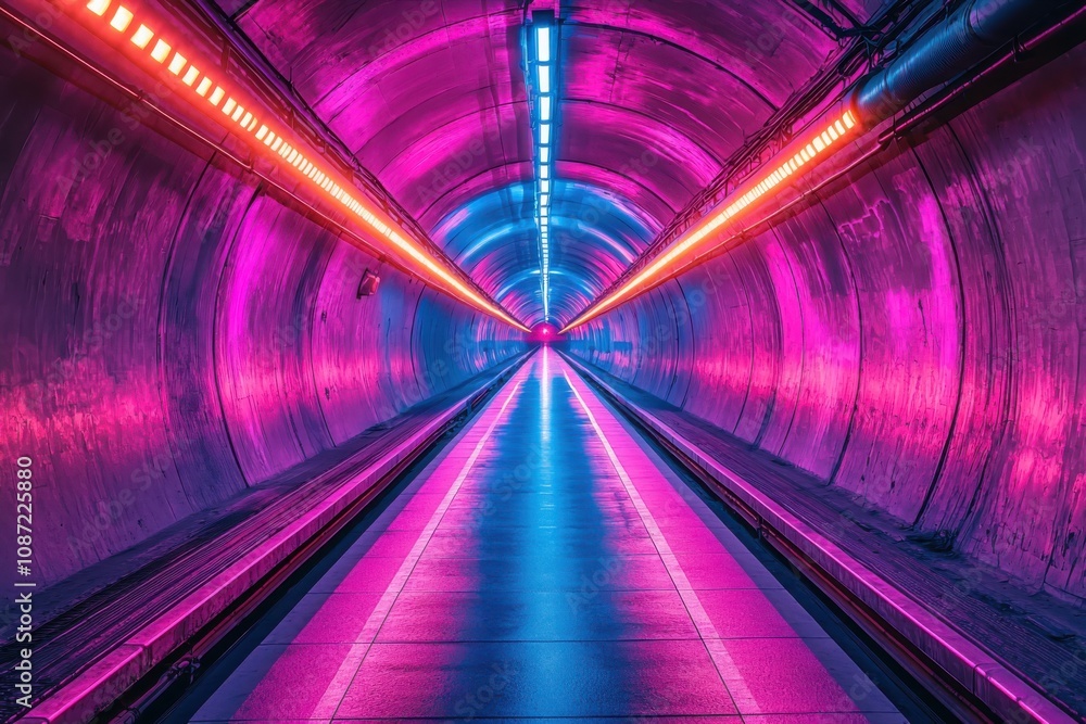 Poster exploring the dynamic light speed tunnel a visual journey through neon blue and purple illumination