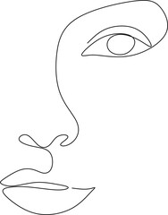 Woman abstract face, one line drawing. Hand drawn outline illustration. Continuous line. Portret female. Vector illustration