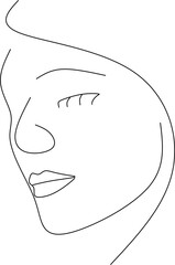 Feminine Illustration line drawing. Woman portrait. Abstract Modern surreal continuous .Cosmetics .Makeup .Hair stylist. Wedding logo. 