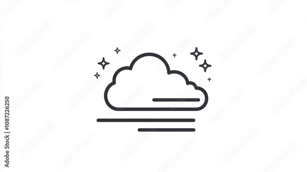 Poster a stylized cloud icon features decorative stars and flowing lines, symbolizing a serene weather cond