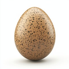 A close-up of an egg shell with visible speckles and imperfections, photorealistic detail, isolated on white background