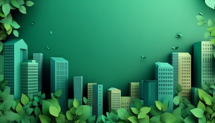 Abstract green wallpaper featuring houses and apartments ideal for a mortgage website, includes designated text area for information
