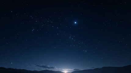 Naklejka premium Starlit sky with bright planet shining over a quiet landscape at night