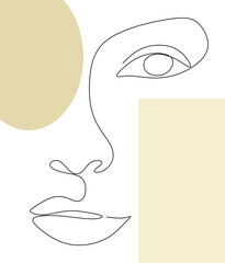 Feminine Illustration line drawing. Woman portrait. Abstract Modern surreal continuous .Cosmetics .Makeup .Hair stylist. Wedding logo. 