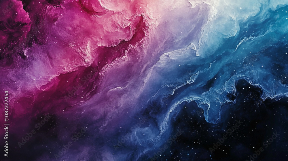 Poster colorful abstract universe with swirling patterns and cosmic elements in deep space
